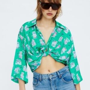 Zara Knotted Printed Shirt. Size Xs. Style 4043/242/500